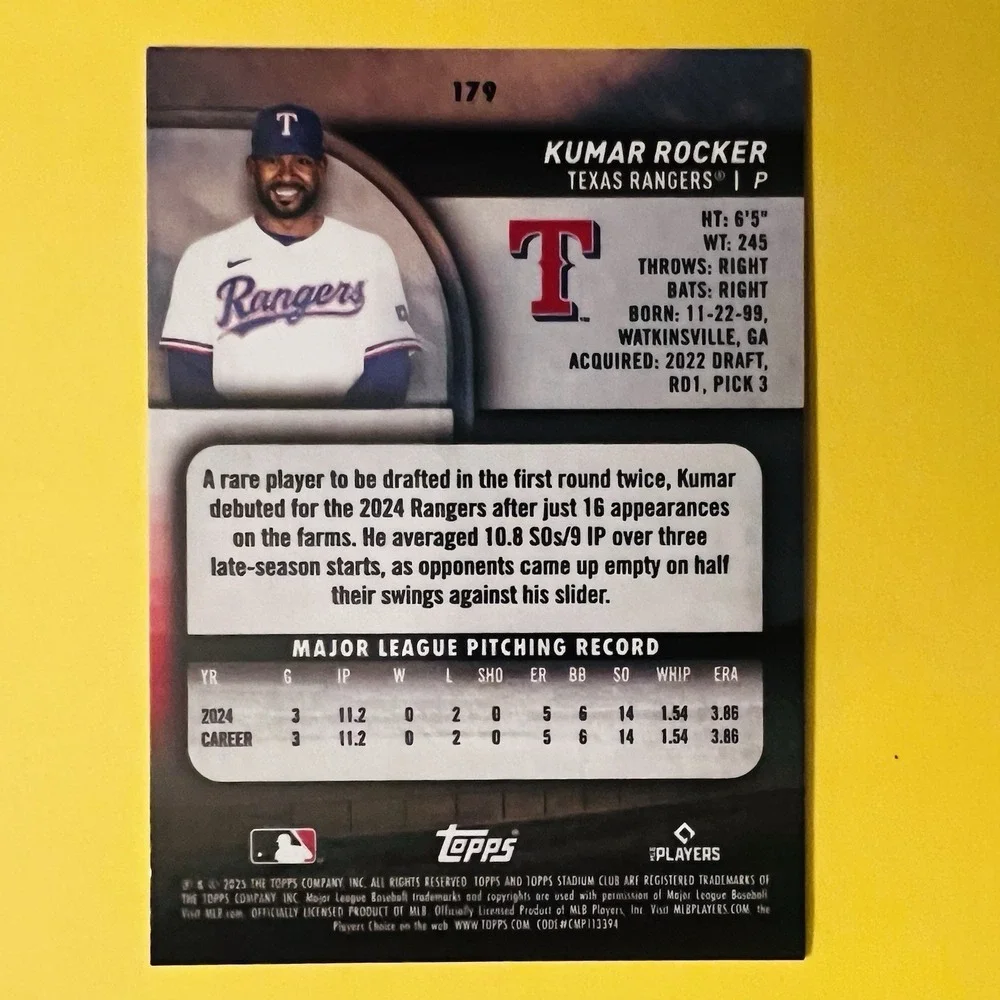 2025 Topps Stadium Club‎ Baseball Kumar Rocker RC Rookie Card #179 Texas Rangers